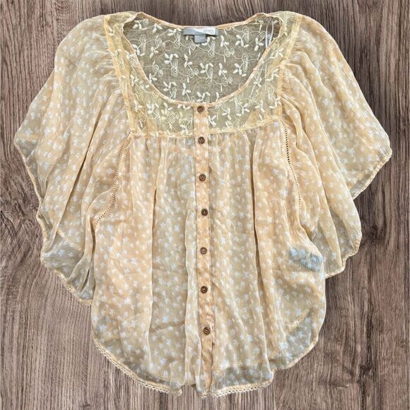 Love 21 Light Orange Lace Blouse Size Medium Chic Boho Style - Picture 1 of 8